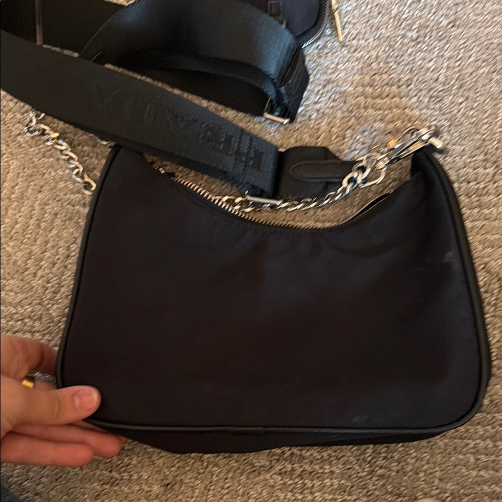 Prada Black Nylon Shoulder Bag with Chain and Detachable Strap - Picture 5 of 8